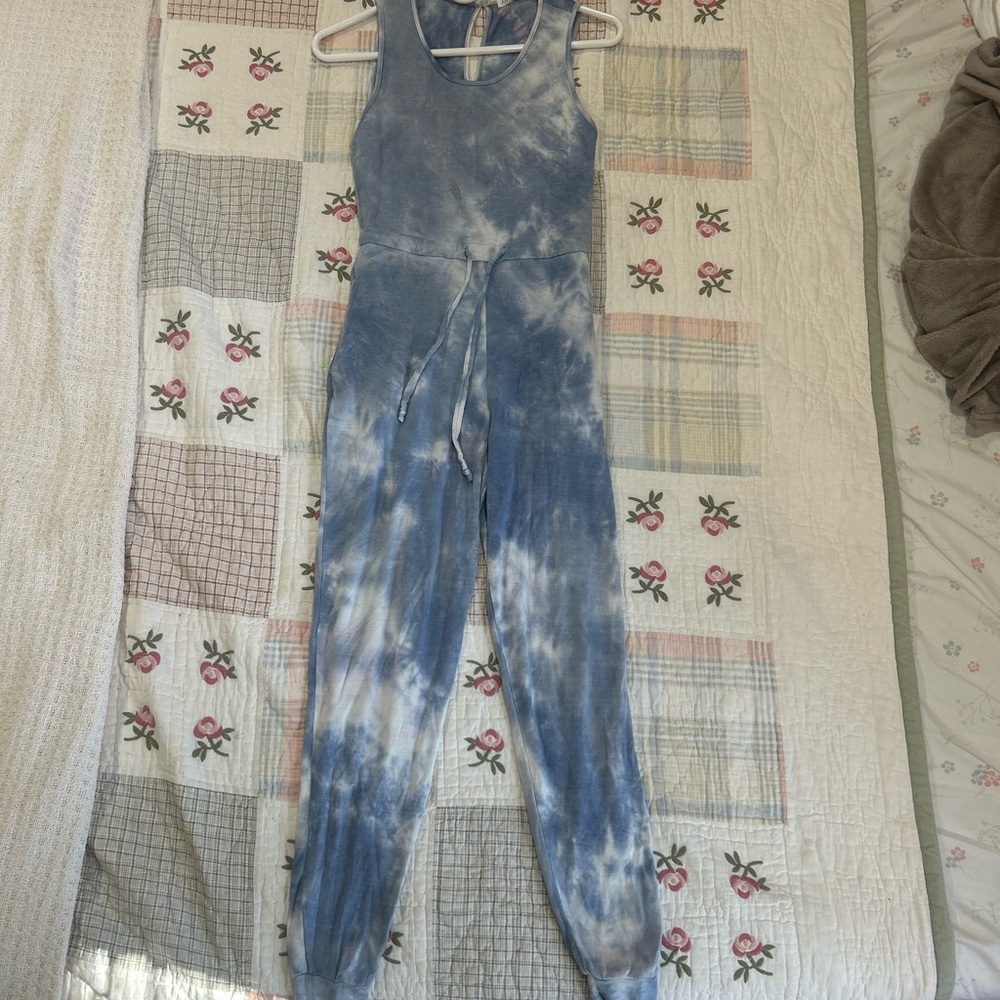 Stylish Blue Tie-Dye Sleeveless Jumpsuit